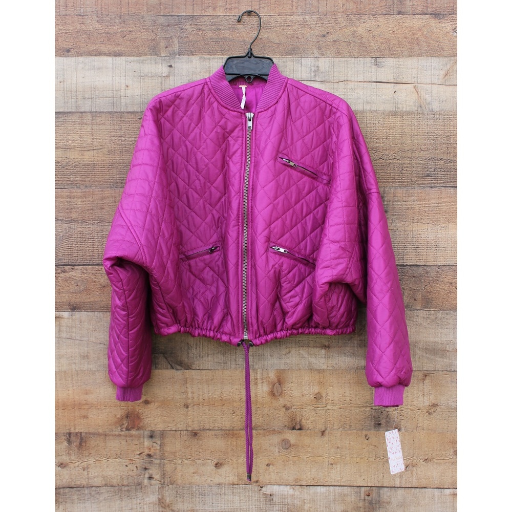 SOLD Free People Quilted Pink Bomber Jacket Zip - Picture 1 of 8